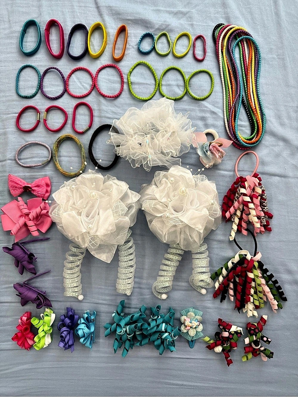 50 Piece Kids Hair Accessory Lot Bows Scrunchies Hair Ties Bundle